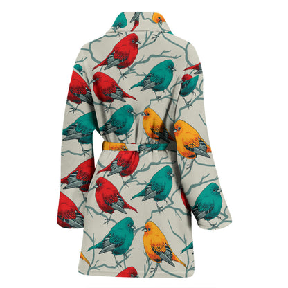 Birds Pattern Print Design 04 Women Bathrobe