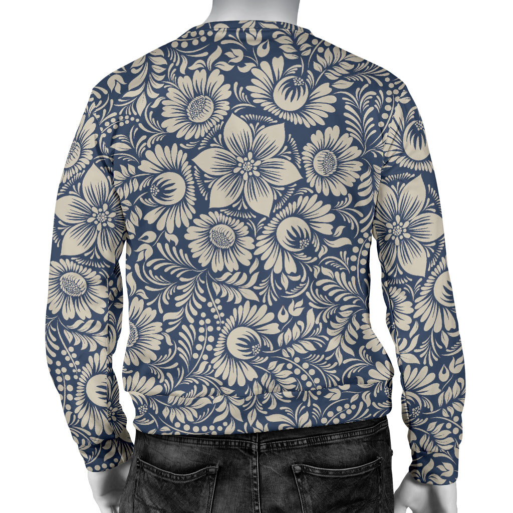 Elegant Floral Print Pattern Men Long Sleeve Sweatshirt