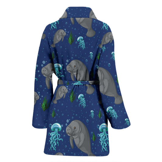 Manatee Pattern Print Design 01 Women Bathrobe
