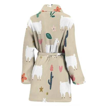 Llama Cactus Pattern Print Design 09 Women Bathrobe