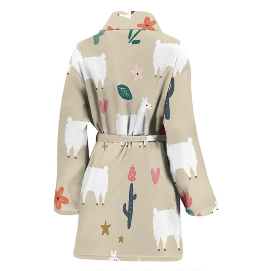 Llama Cactus Pattern Print Design 09 Women Bathrobe