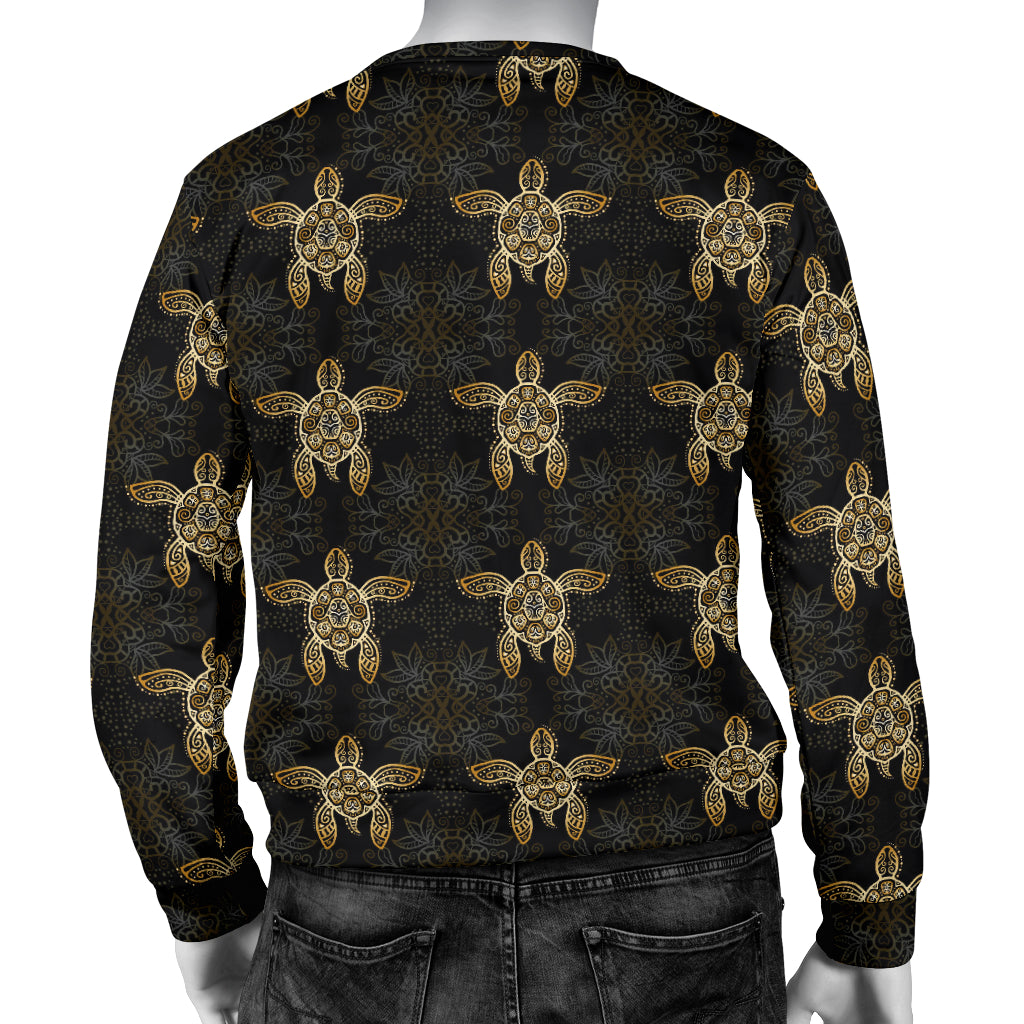 Gold Tribal Turtle Polynesian Design Men Long Sleeve Sweatshirt