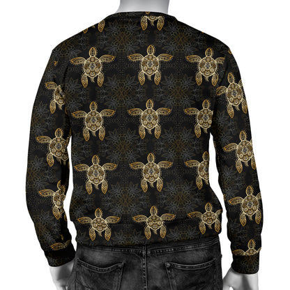 Gold Tribal Turtle Polynesian Design Men Long Sleeve Sweatshirt