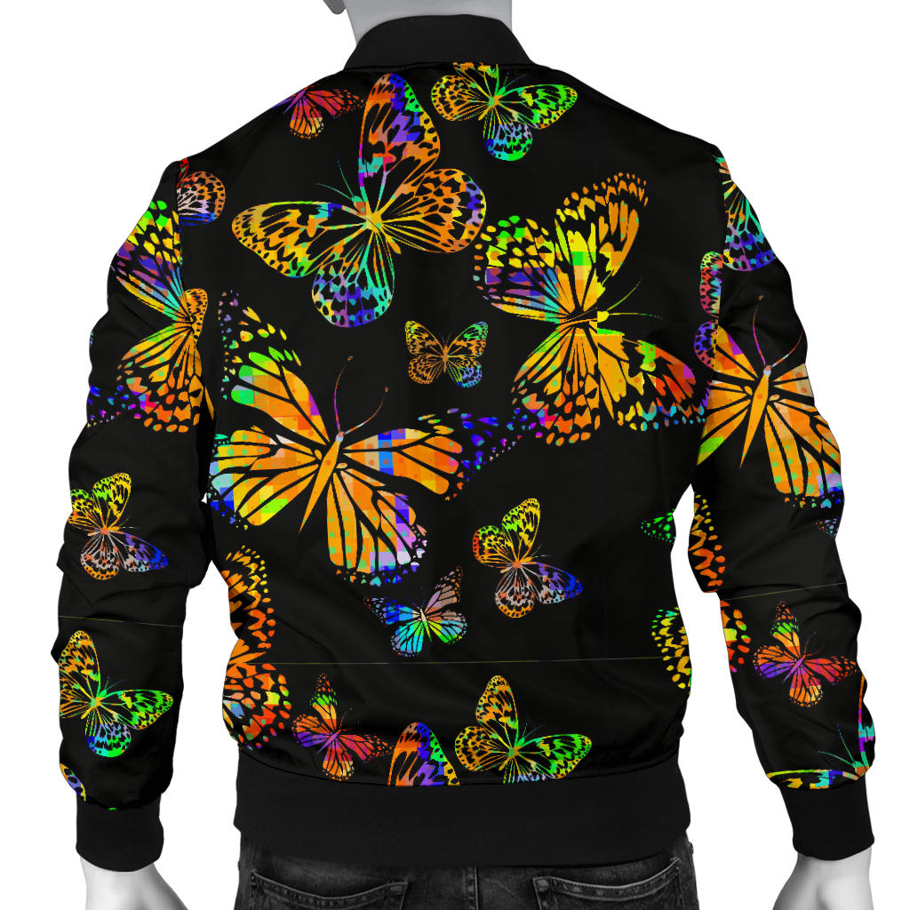 Butterfly Neon Color Print Pattern Men Bomber Jacket