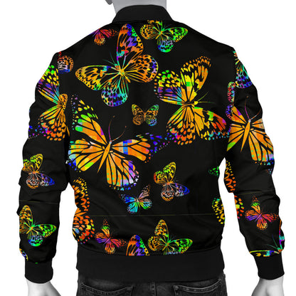 Butterfly Neon Color Print Pattern Men Bomber Jacket