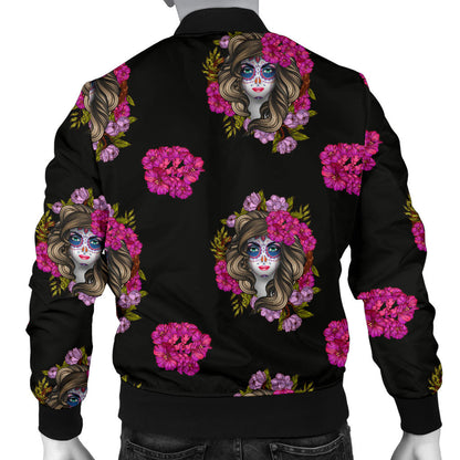 Day of the Dead Makeup Girl Men Bomber Jacket