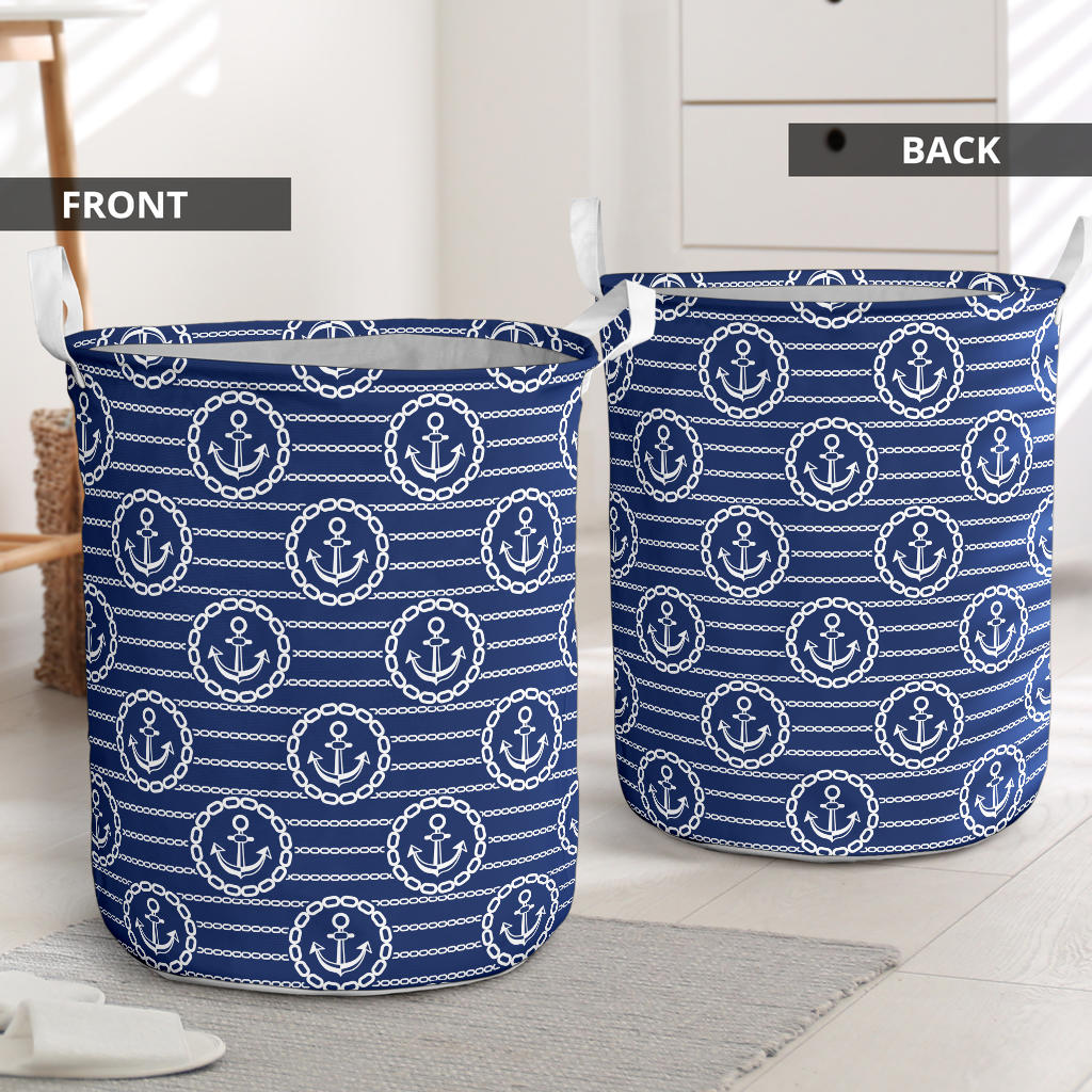 Anchor Stripe Pattern Laundry Basket