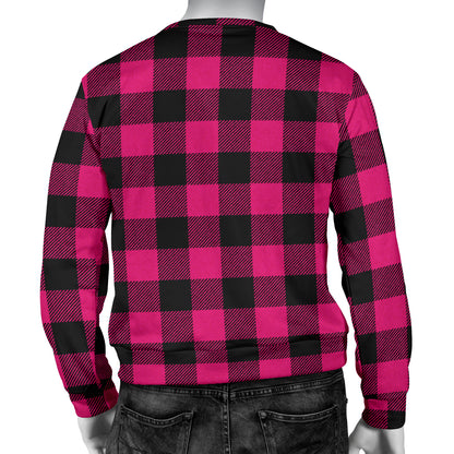 Pink Tartan Plaid Pattern Men Long Sleeve Sweatshirt