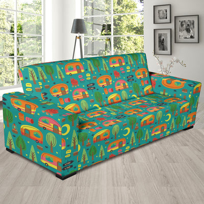 Camping Camper Pattern Print Design 05 Sofa Slipcover