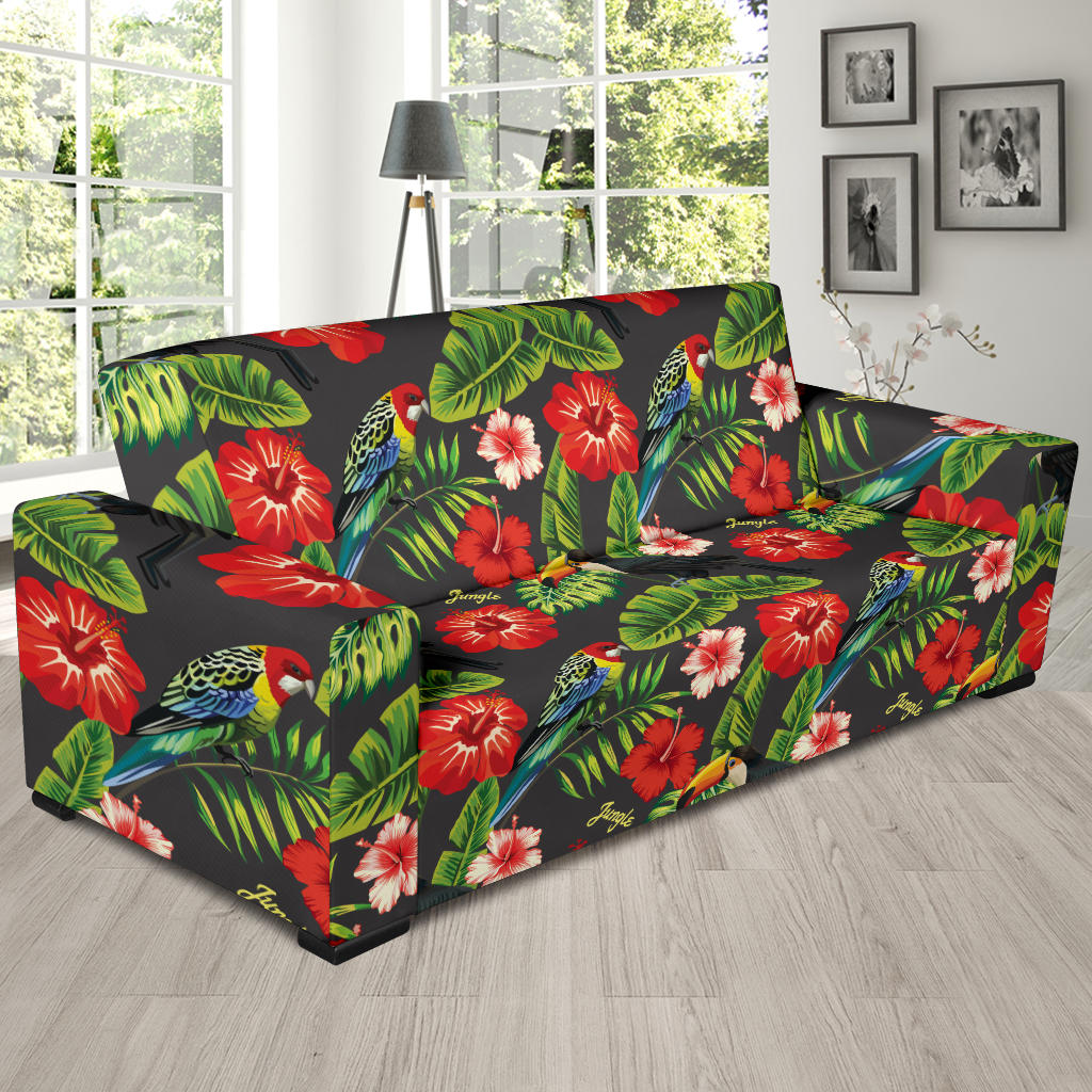 Hibiscus Red With Parrotprint Design LKS303 Sofa Slipcover