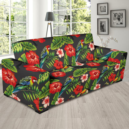 Hibiscus Red With Parrotprint Design LKS303 Sofa Slipcover
