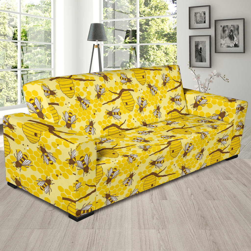Bee With Honeycomb Print Design LKS302 Sofa Slipcover
