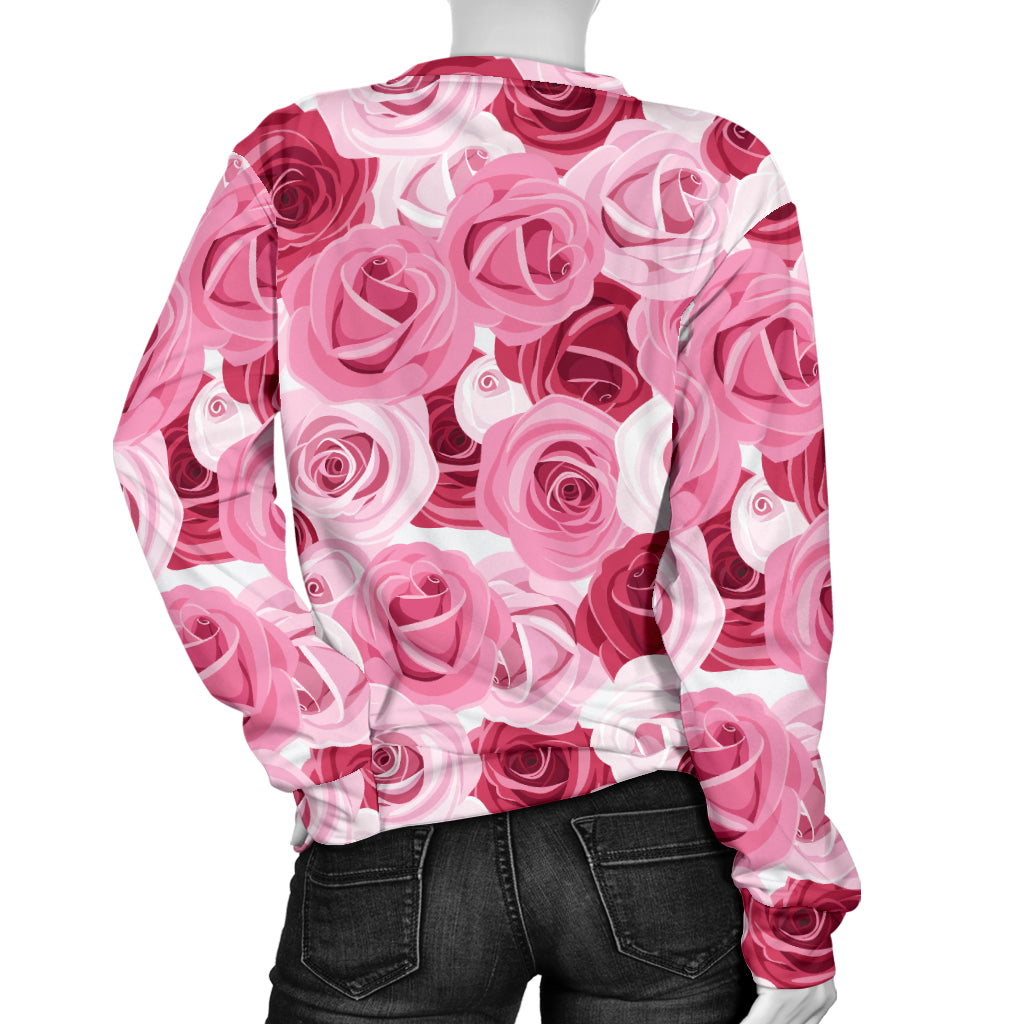 Pink Red Rose Pattern Print Women Long Sleeve Sweatshirt