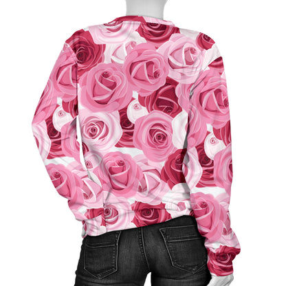 Pink Red Rose Pattern Print Women Long Sleeve Sweatshirt