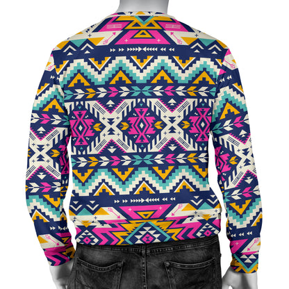Aztec Pink Geometric Print Pattern Men Long Sleeve Sweatshirt