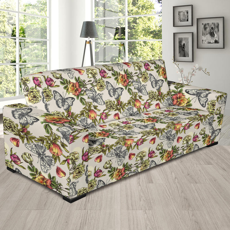 Butterfly Flower Pattern Print Design 06 Sofa Slipcover