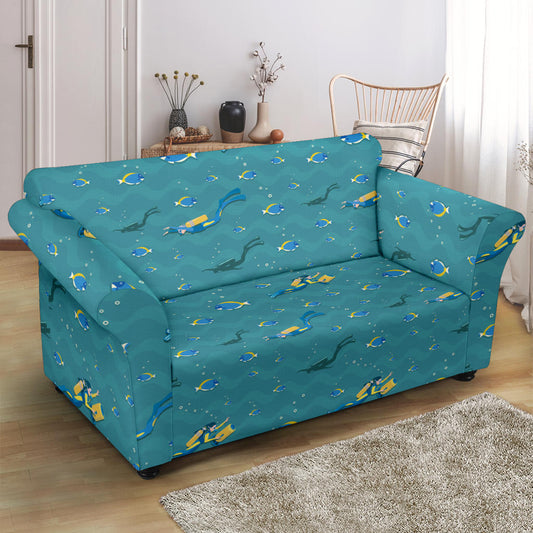 Scuba Driving Pattern Print Design LKS306 Loveseat Couch Slipcover