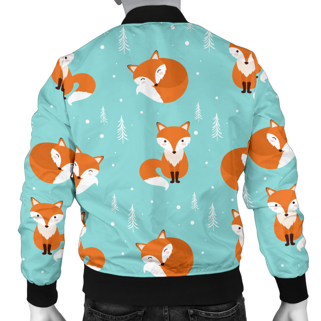 Fox Design Snow Print Pattern Men Bomber Jacket