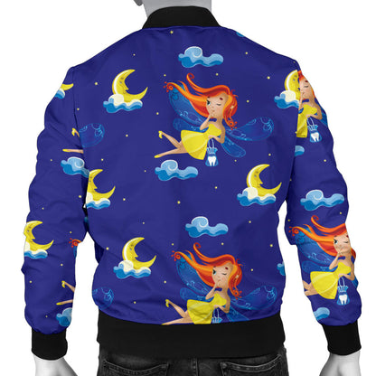 Fairy with Moon Print Pattern Men Bomber Jacket