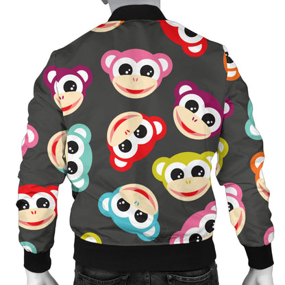 Monkey Head Design Themed Print Men Bomber Jacket
