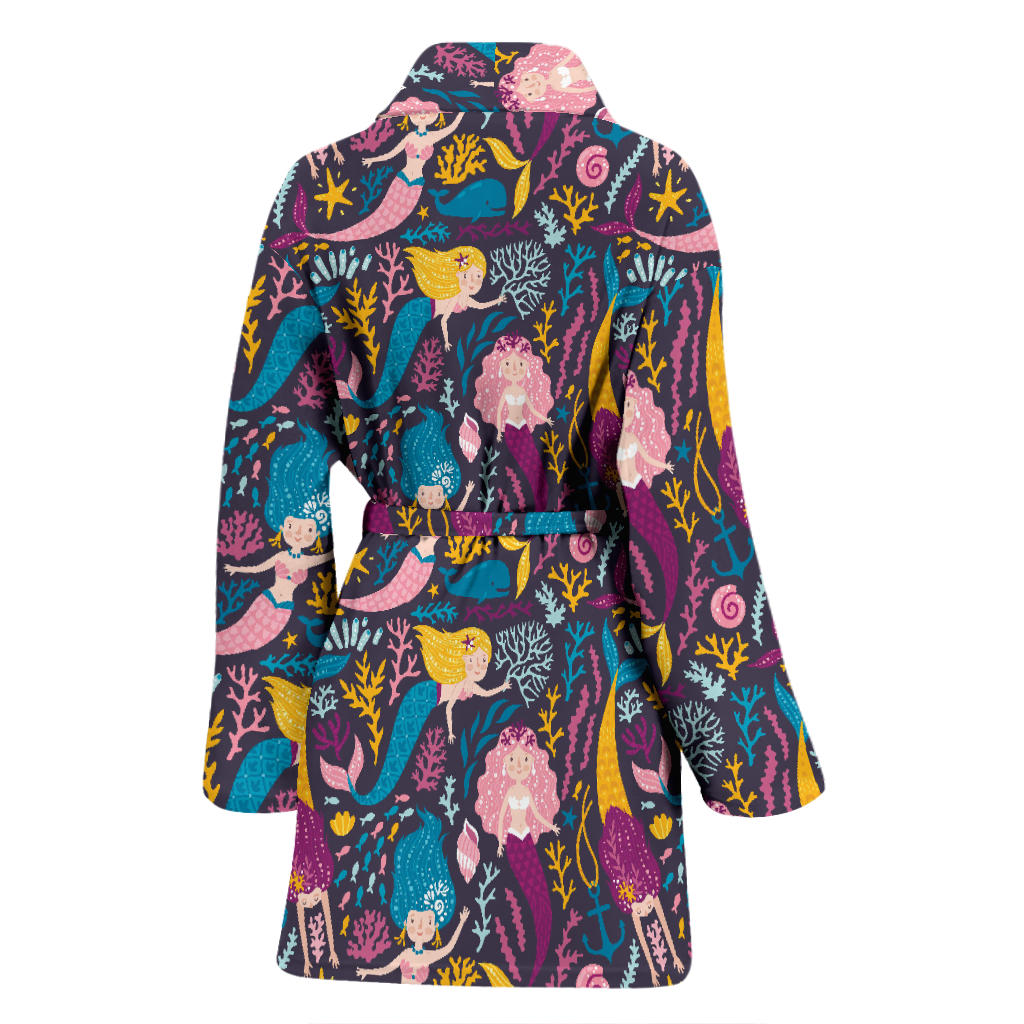 Mermaid Pattern Print Design 08 Women Bathrobe