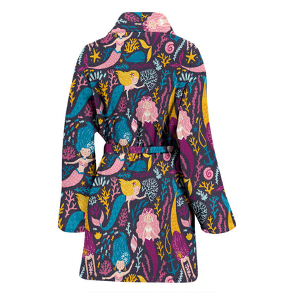 Mermaid Pattern Print Design 08 Women Bathrobe