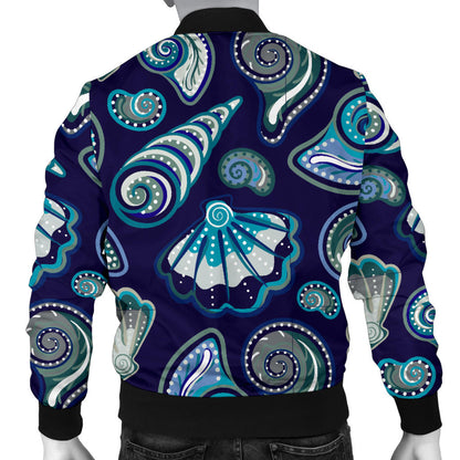 Beach Seashell Blue Print Men Bomber Jacket