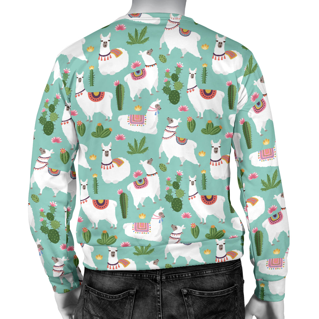 Llama with Cactus Themed Print Men Long Sleeve Sweatshirt