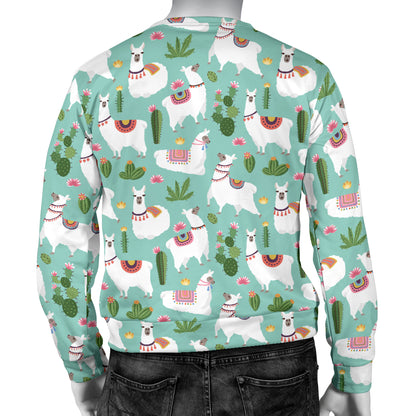 Llama with Cactus Themed Print Men Long Sleeve Sweatshirt
