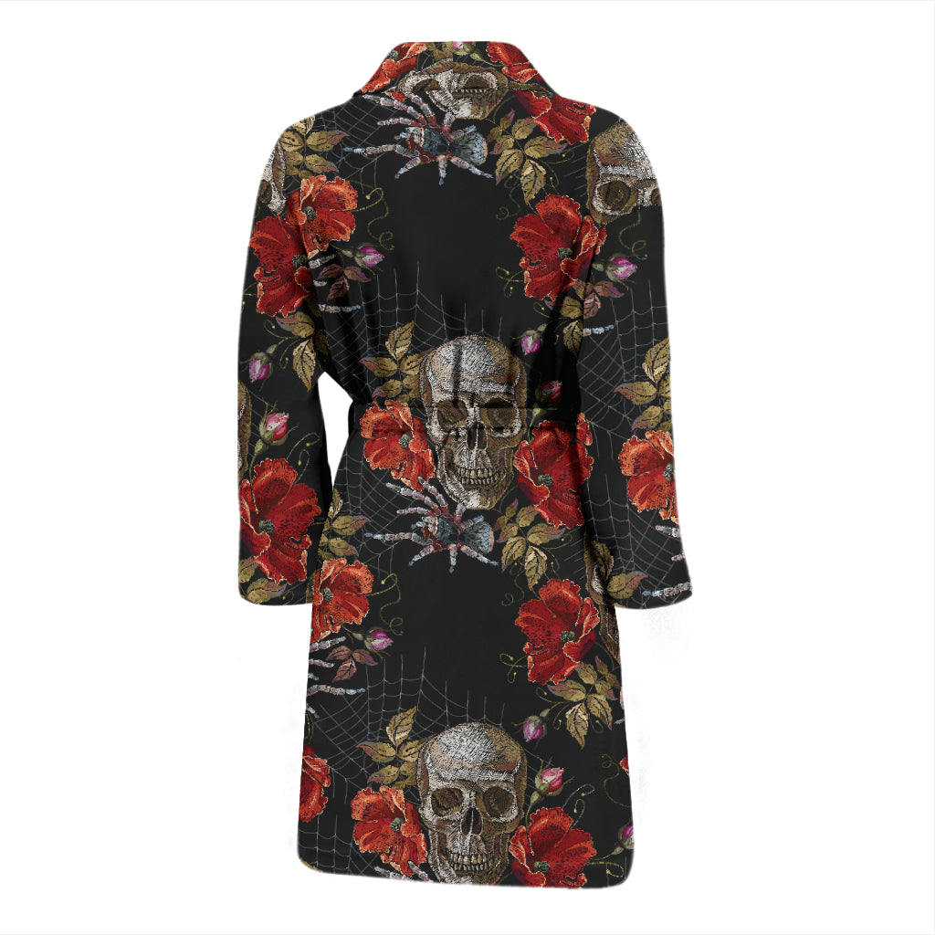 Spider Web Skull Rose Print Design LKS305 Men Bathrobe
