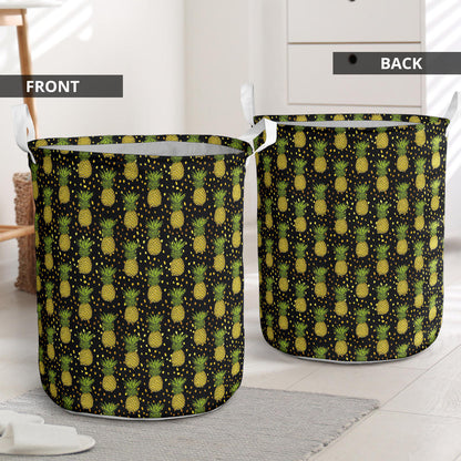 Pineapple Gold Dot Themed Print Laundry Basket