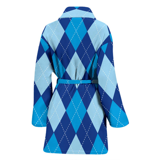 Argyle Blue Pattern Print Design 02 Women Bathrobe