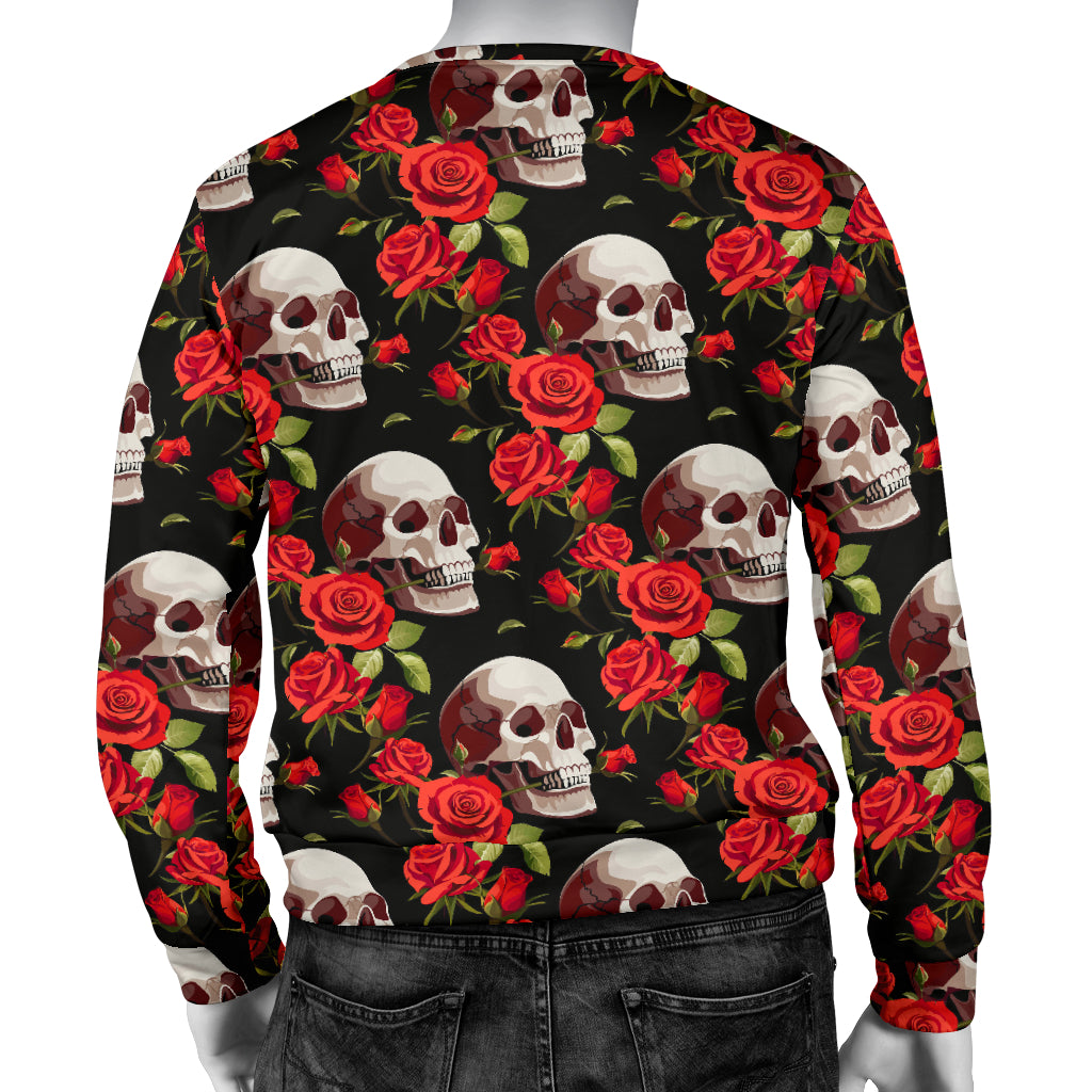 Red Rose Skull Design Print Men Long Sleeve Sweatshirt