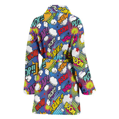 Comic Book Pattern Print Design 02 Women Bathrobe