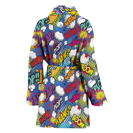 Comic Book Pattern Print Design 02 Women Bathrobe