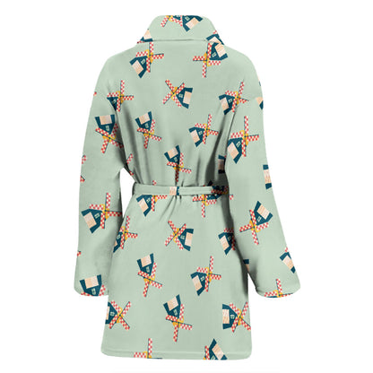 Windmill Pattern Print Design 02 Women Bathrobe