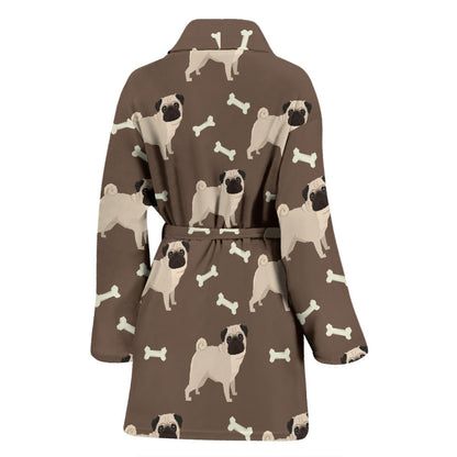 Pug Pattern Print Design A02 Women Bathrobe