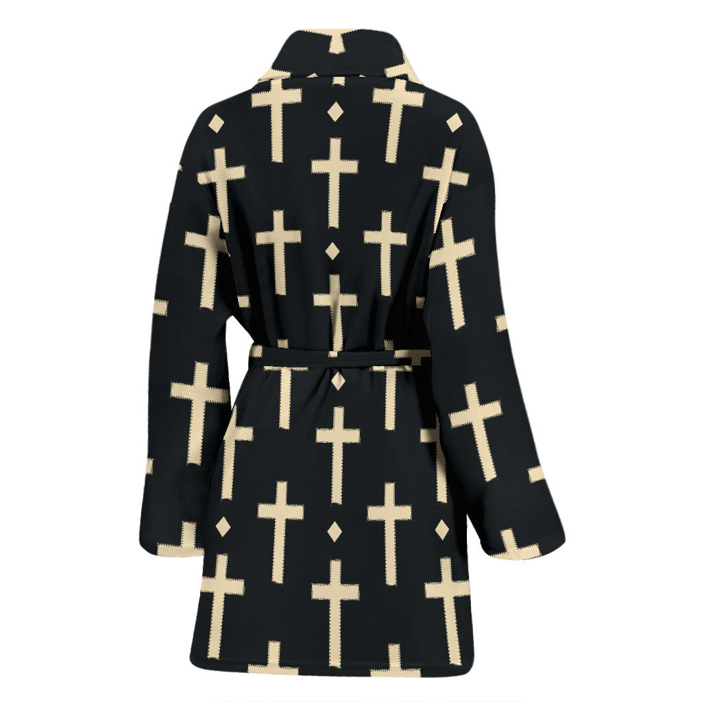 Cross Pattern Print Design 03 Women Bathrobe