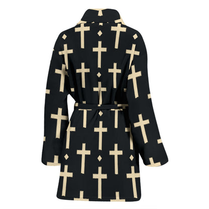 Cross Pattern Print Design 03 Women Bathrobe