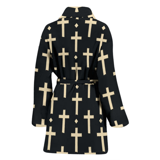 Cross Pattern Print Design 03 Women Bathrobe