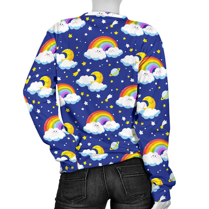 Rainbow Space Design Print Women Long Sleeve Sweatshirt