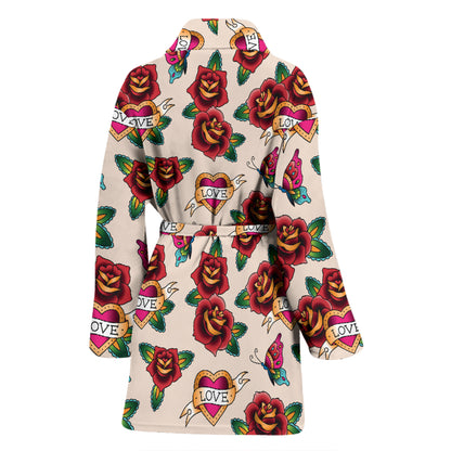 Tattoo Rose Print Design LKS302 Women Bathrobe