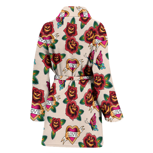 Tattoo Rose Print Design LKS302 Women Bathrobe