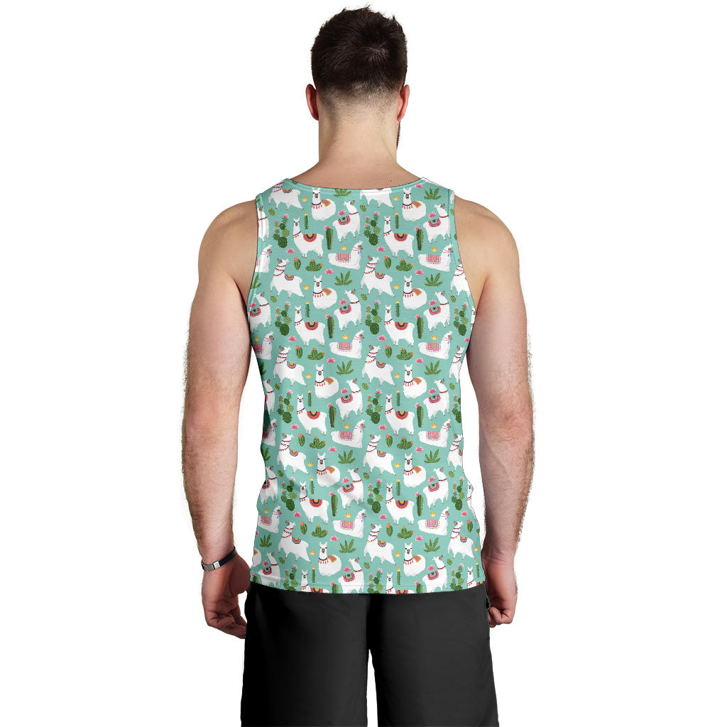 Llama with Cactus Themed Print Men Tank Top