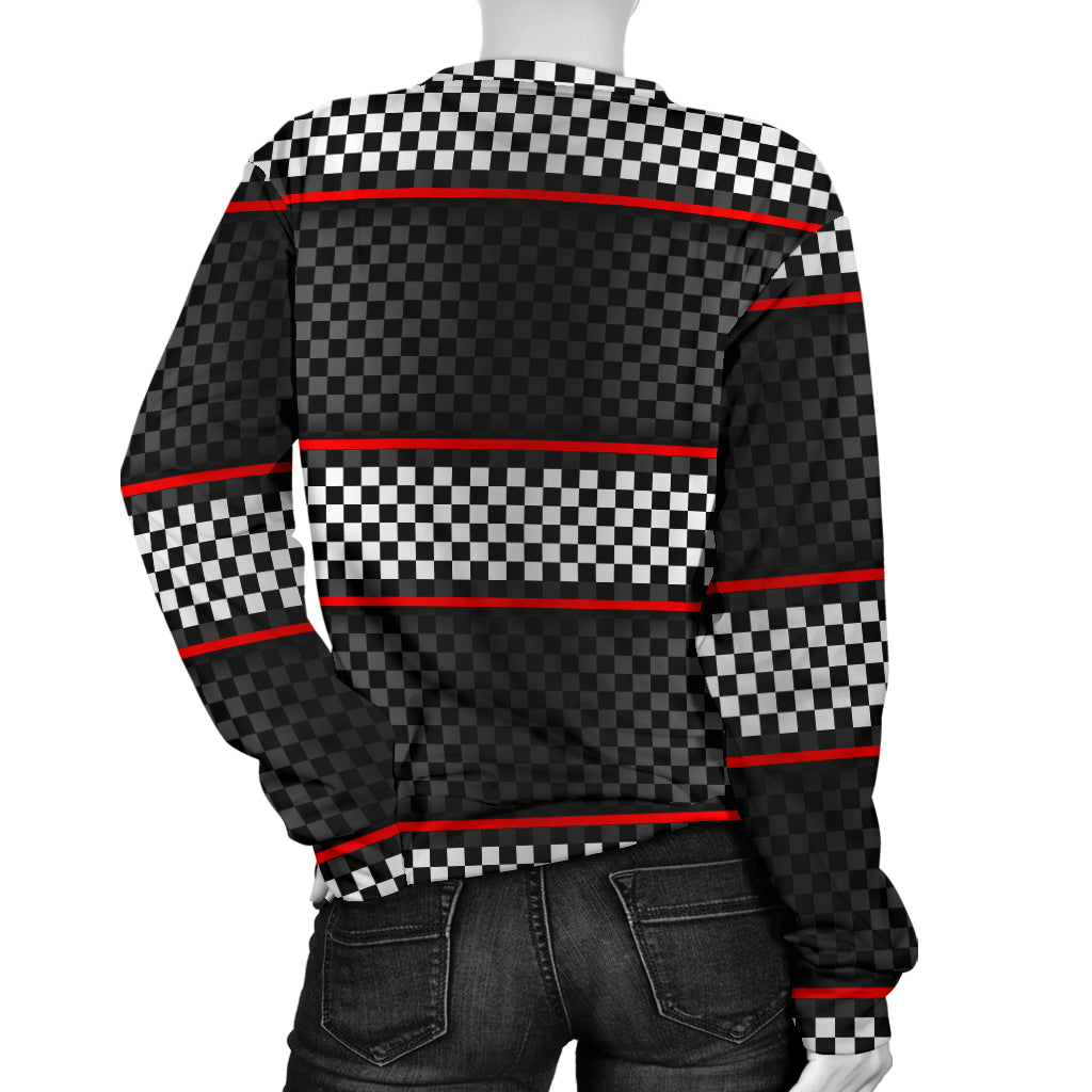 Checkered Flag Red Line Style Women Long Sleeve Sweatshirt