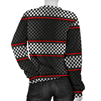 Checkered Flag Red Line Style Women Long Sleeve Sweatshirt