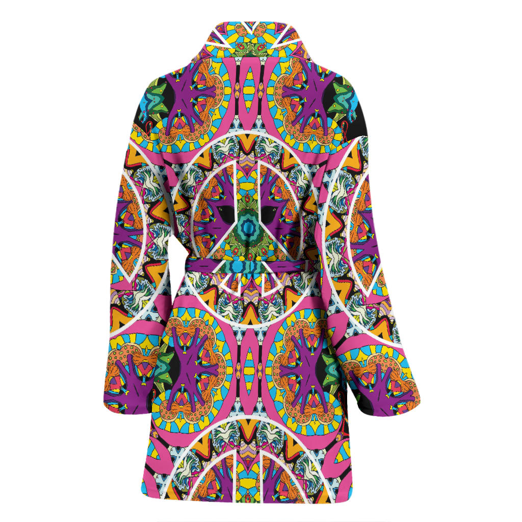 Peace Sign Pattern Print Design A03 Women Bathrobe