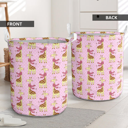 Giraffe Cute Pink Polka Dot Print Laundry Basket