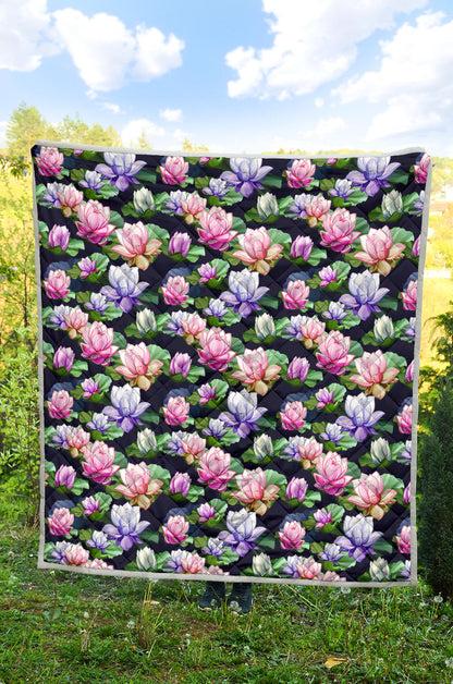 Lotus Flower Print Design Quilt Bedspread
