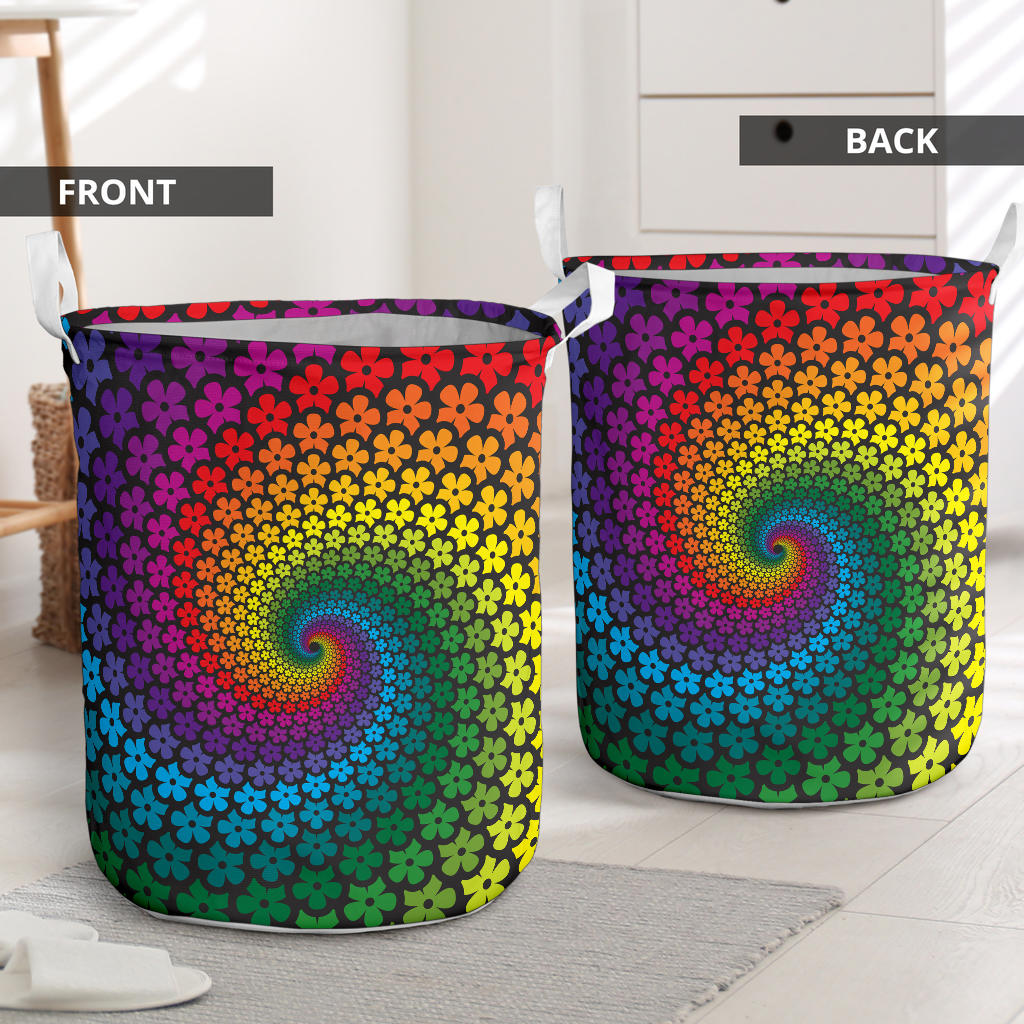 Flower Power Rainbow Spiral Print Laundry Basket